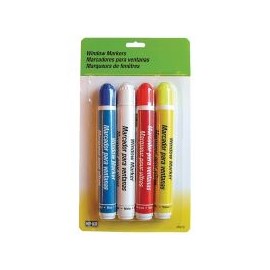 Paquete de 4 plumones marcadores para vidrio (Rojo/Azul/Bco/Ama)