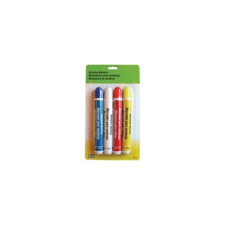 Paquete de 4 plumones marcadores para vidrio (Rojo/Azul/Bco/Ama)