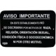 Señal "no discriminación" placa rígida autoadherible 22.8 x 15.2 cm