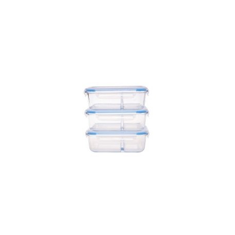 Set 3 contenedores vidrio rectangular 2div 1.05 Lt