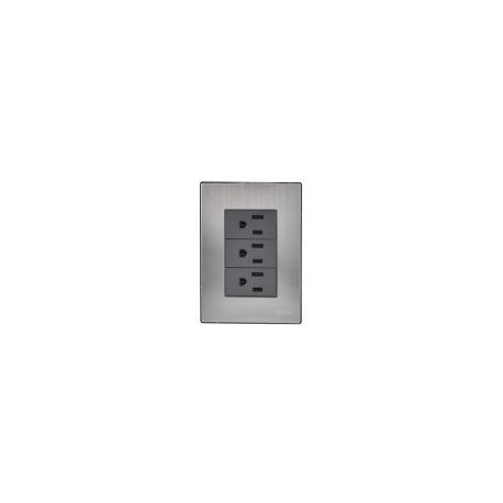 Placa Inox Con 3 Contactos De 1 Modulo