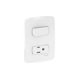 1 interruptor sencillos 10A + 1 contacto 2P+T 15A, producto armado (incluye placa). Color Blanco