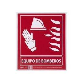 Señal en poster "equipo de bomberos" lámina de estireno 40 x 34 cm