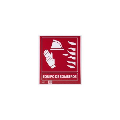 Señal en poster "equipo de bomberos" lámina de estireno 40 x 34 cm