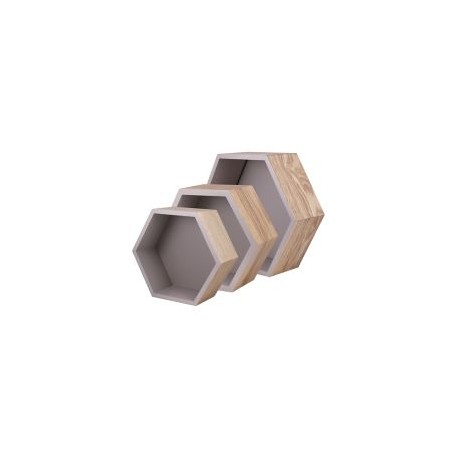 Set de 3 repisas hexagonales naturales