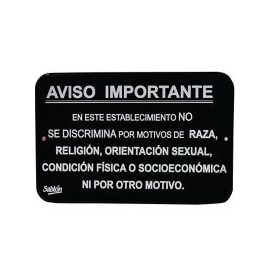 Señal "no discriminación" placa rígida autoadherible 22.8 x 15.2 cm