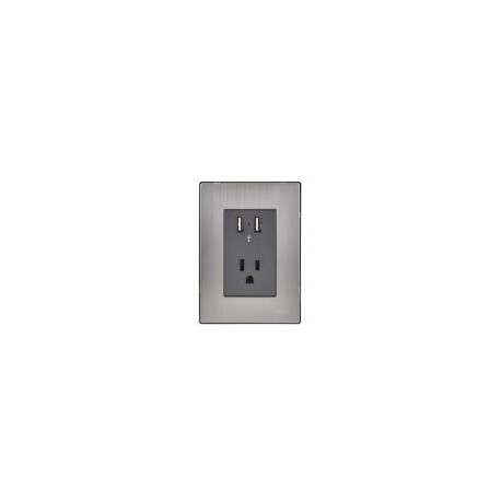 Placa Inox Toma De 2 Usb De 2.1A Y 1Cont