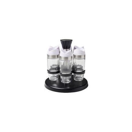 Set de especieros vidrio 6 piezas c/rack