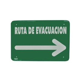 Señal "ruta de evacuación flecha derecha" placa rígida autoadherible 35 x 24 cm
