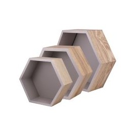 Set de 3 repisas hexagonales naturales